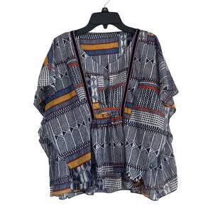 NWOT lemlem Geometric Print Blouse, Blue, Yellow, Orange, Women's Size Large